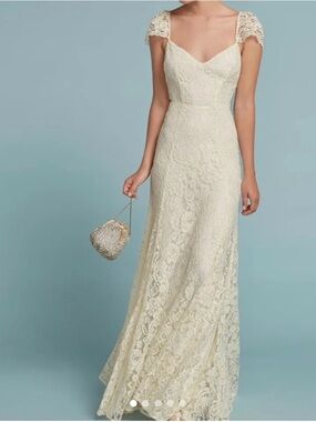 Reformation Lace Cap-Sleeve Ivory Wedding Dress